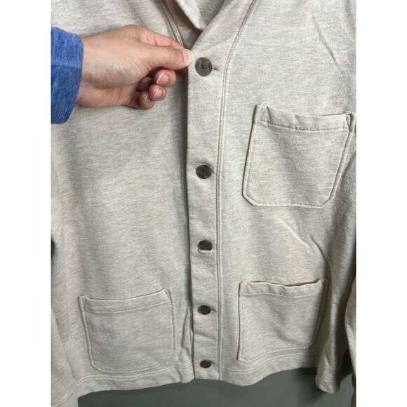 J Crew Mens Fleece Shawl Cardigan Beige Comfort Pocket Sz XL Buttons - Picture 7 of 16